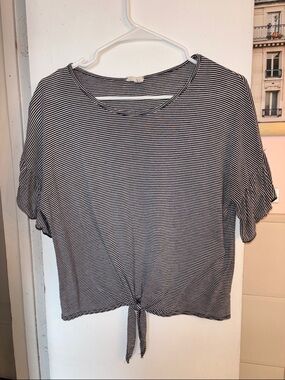 Caution To The Wind Black & White Striped Tie-Front Crop Top